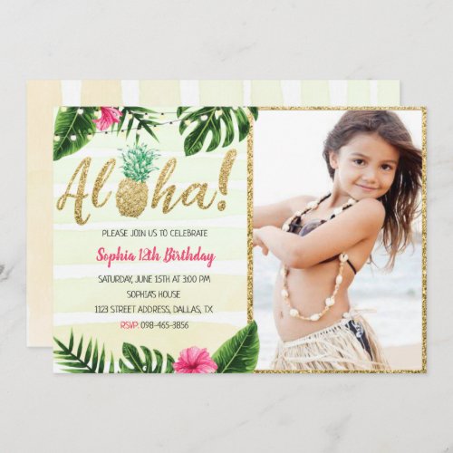 Tropical Leaves Birthday Invitation With Photo