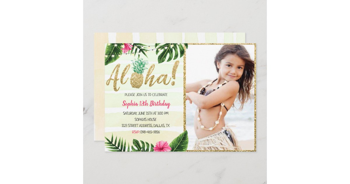 Tropical Leaves Birthday Invitation With Photo | Zazzle