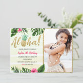 Tropical Leaves Birthday Invitation With Photo (Standing Front)