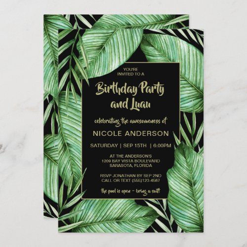 Tropical Leaves Birthday Party Luau Invitation