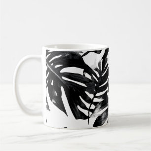 🖤 Tropical Leaves Black and White 🌿 Coffee Mug