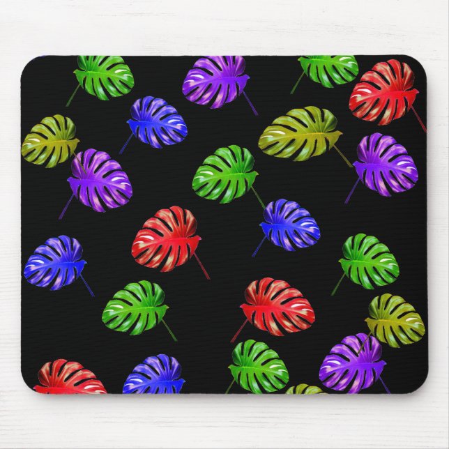 Tropical Leaves Black Background Mousepad (Front)