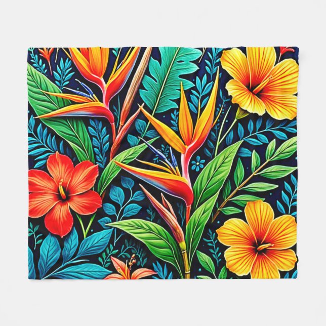 Tropical Leaves Bloom Art Fleece Blanket (Front (Horizontal))