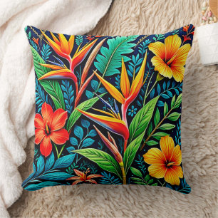 Tropical Leaves Bloom Art Throw Pillow