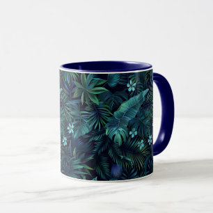 Tropical Leaves Blue Flowers Mug