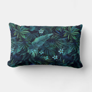 Tropical Leaves Blue Flowers Pillow