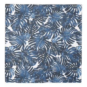 Tropical Leaves Blue White Pattern Duvet Cover