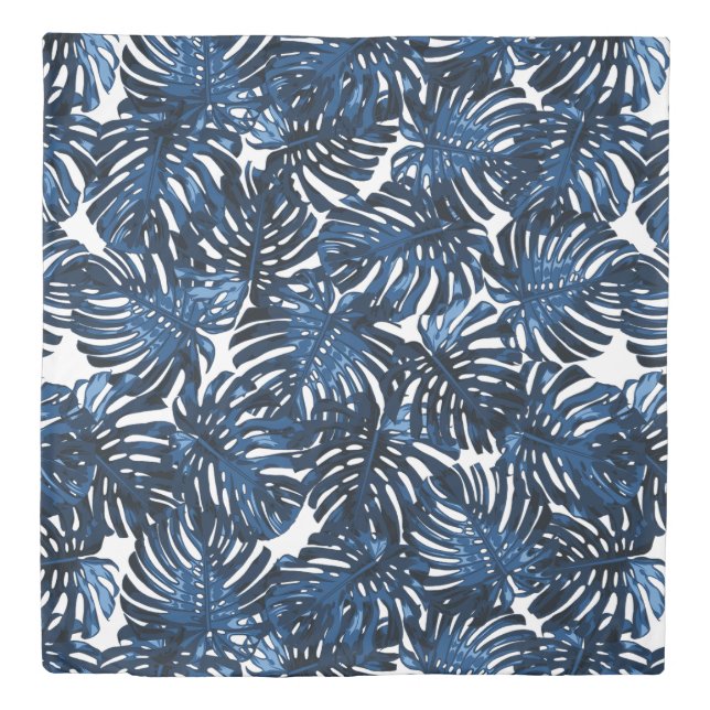 Tropical Leaves Blue White Pattern Duvet Cover (Front)