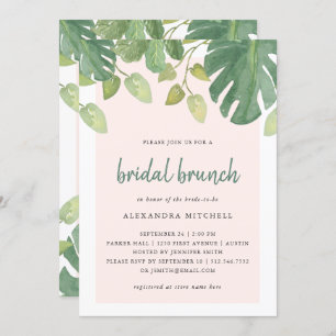 Tropical Leaves   Blush and Green Bridal Brunch Invitation