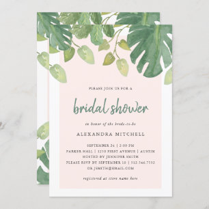 Tropical Leaves Blush and Green Bridal Shower Invitation