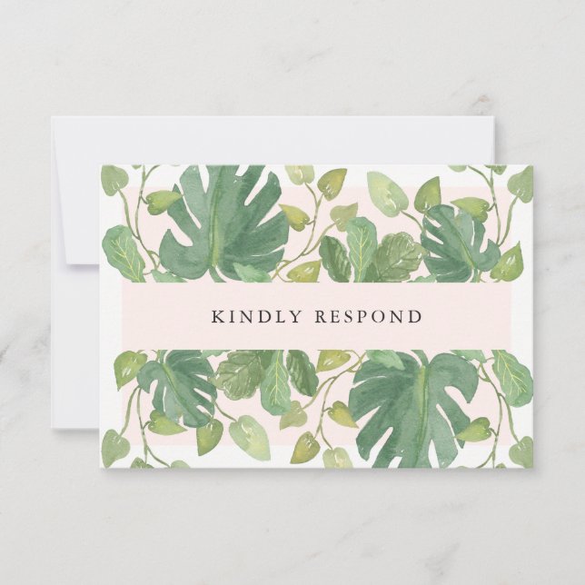 Tropical Leaves | Blush and Green RSVP Meal Choice (Front)