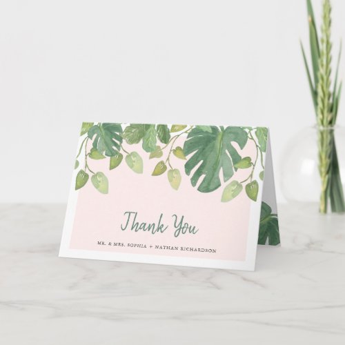 Tropical Leaves  Blush and Green Thank You