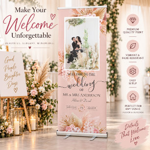 Tropical Leaves Boho Watercolor Frame Wedding Retractable Banner