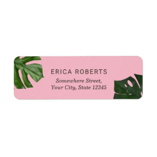 Tropical Leaves Botanical Modern Pink Label