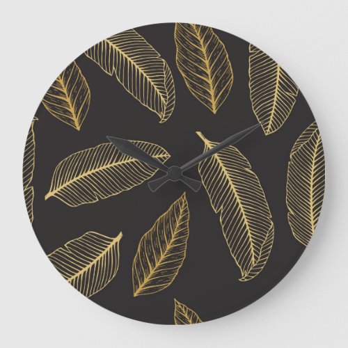 Tropical Leaves Botanical Seamless Pattern Large Clock