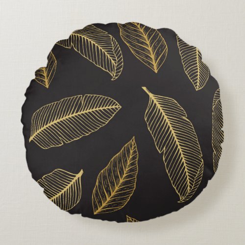Tropical Leaves Botanical Seamless Pattern Round Pillow