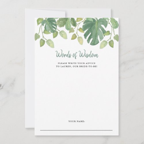 Tropical Leaves  Bridal Shower Advice Card