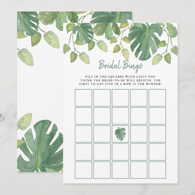 Tropical Leaves | Bridal Shower Bingo Game Invitation (Front/Back)