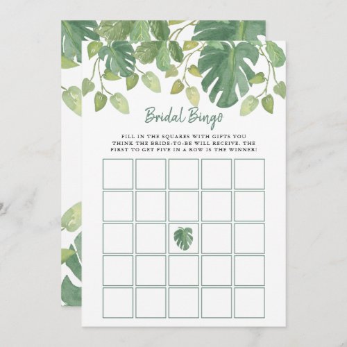 Tropical Leaves  Bridal Shower Bingo Game Invitation
