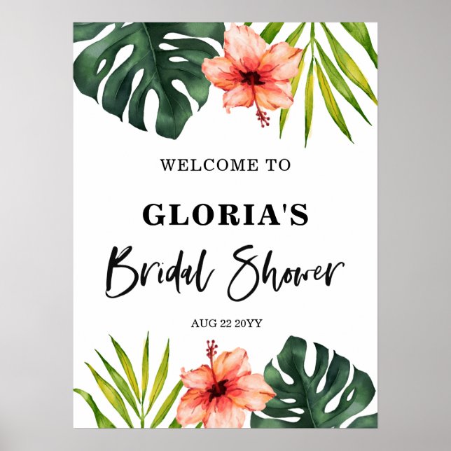Tropical Leaves Bridal Shower  Welcome  Poster (Front)