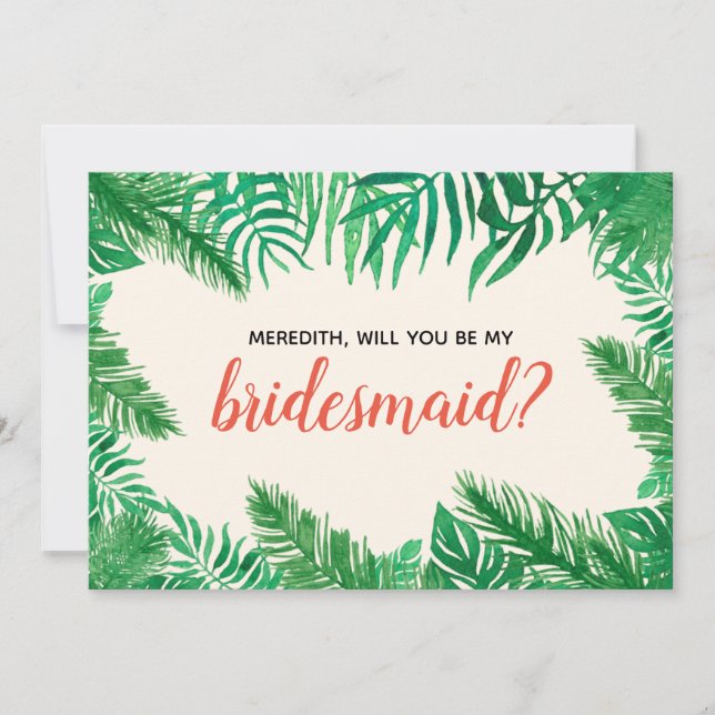 Tropical Leaves Bridesmaid Proposal Personalized (Front)