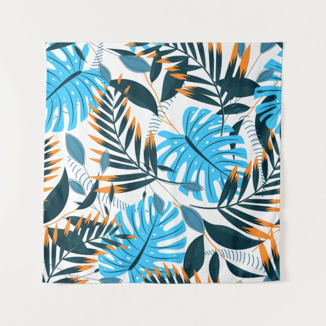 Tropical Leaves Bright White Pattern Tapestry (Front)