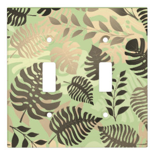 Tropical Leaves Brown Shades and Pistachio Light Switch Cover