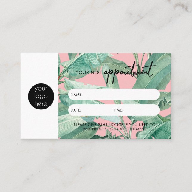 Tropical Leaves Business Next Appointment Card (Front)