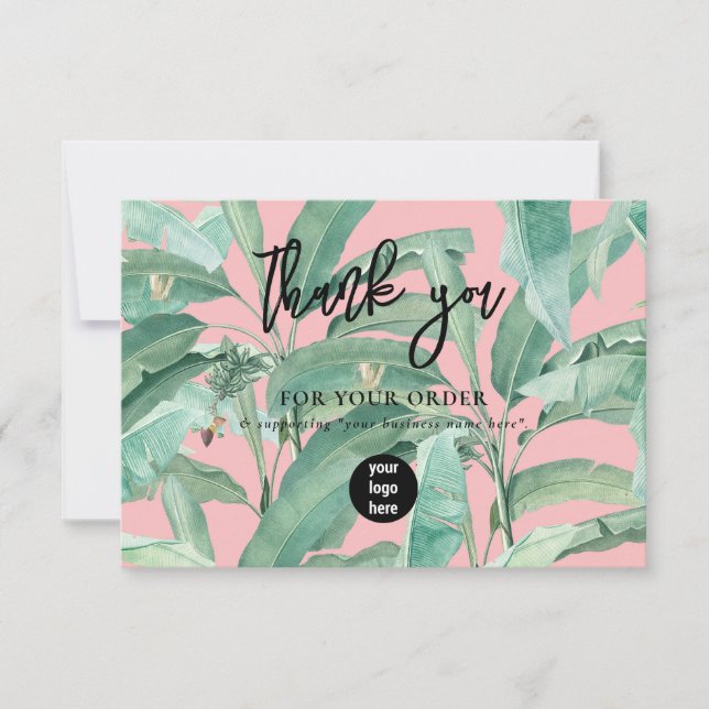 Tropical Leaves Business Thank You Logo Card (Front)