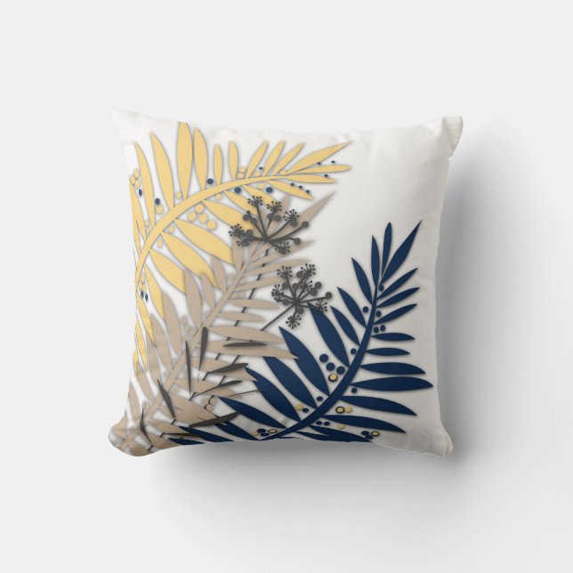 Tropical leaves cartoon abstract in beige colors throw pillow (Front)