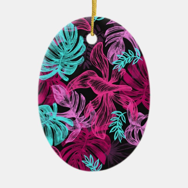 Tropical Leaves Ceramic Ornament (Front)