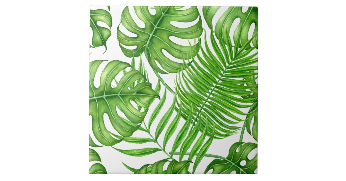 Tropical leaves ceramic tile | Zazzle