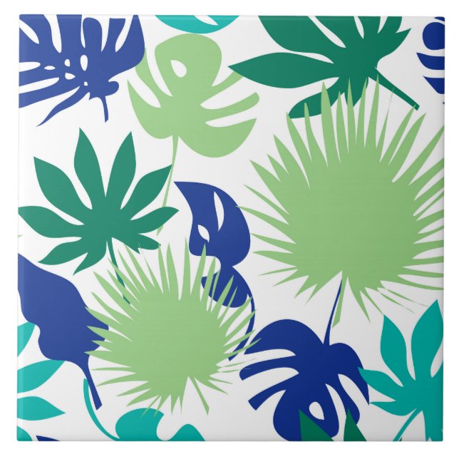 Tropical leaves ceramic tile (Front)