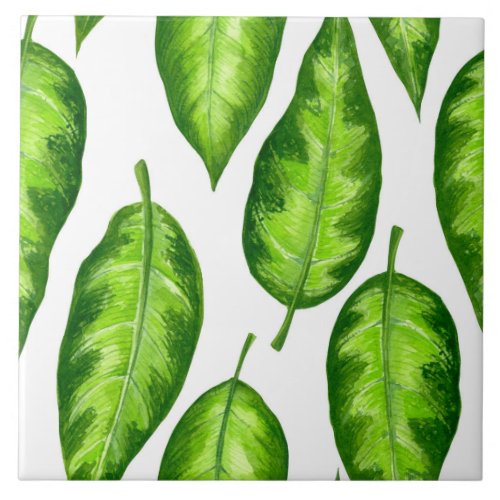 Tropical leaves ceramic tile