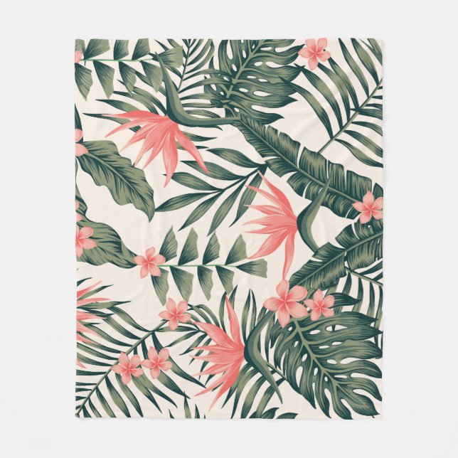 Tropical leaves, cheerful beach wallpaper. fleece blanket (Front)