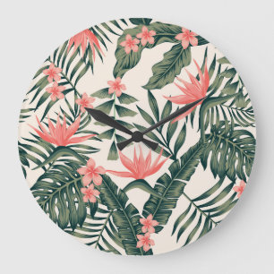 Tropical leaves, cheerful beach wallpaper. large clock