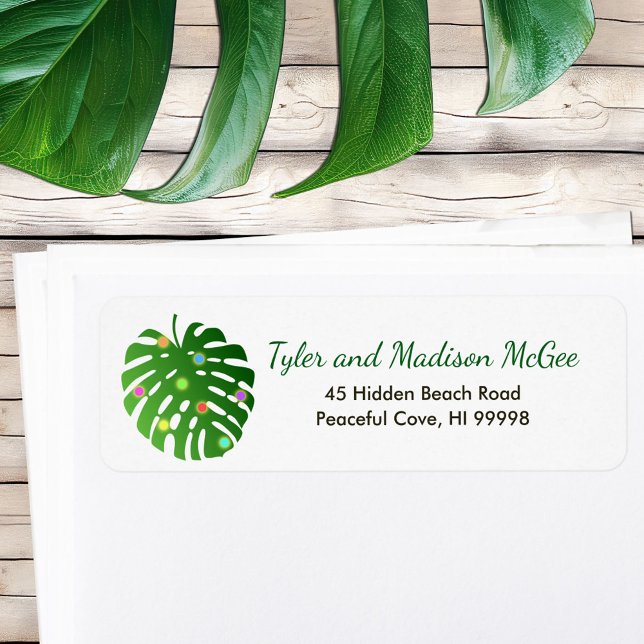 Tropical Leaves Christmas Lights Fun Beach Holiday Label (Creator Uploaded)