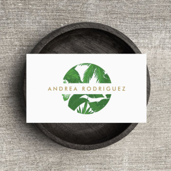 Tropical Leaves Circle Logo Business Card by 1201am at Zazzle