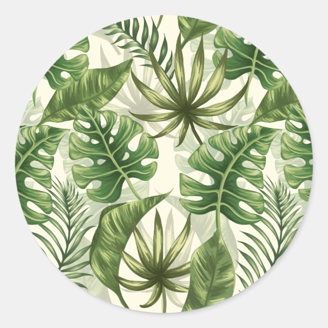Tropical leaves classic round sticker (Front)