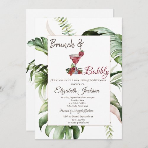 Tropical Leaves Cocktail Brunch  Bubbly  Invitation