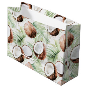 Tropical Leaves Coconuts   Large Gift Bag