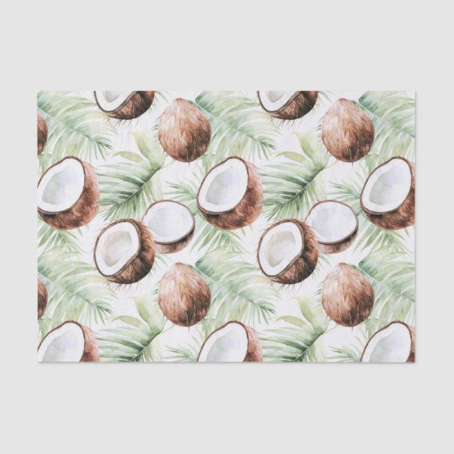 Tropical Leaves Coconuts Wedding Tissue Paper (Front)