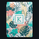 Tropical leaves collage pattern iPad pro cover<br><div class="desc">Modern watercolors illustration,  a collection of colorful tropical leaves collage pattern. 
Customizable and optional monogram.</div>