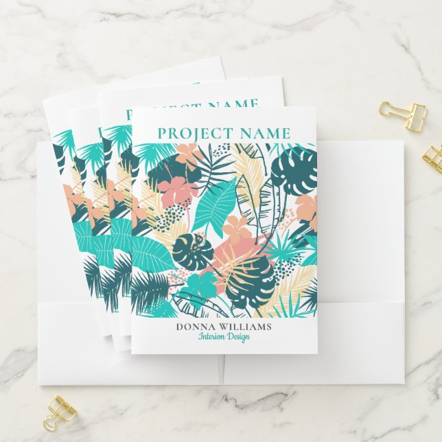 Tropical leaves collage pattern pocket folder (In Situ)