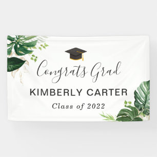 Tropical Leaves Congrats Grad Graduation Party Banner