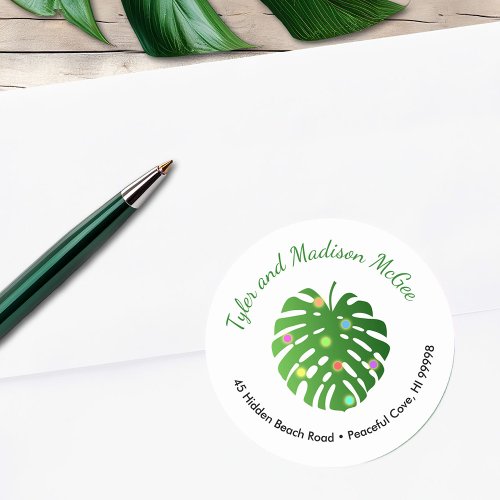 Tropical Leaves Cool Holiday Lights Return Address Classic Round Sticker