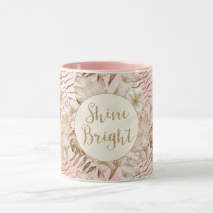 Tropical Leaves Cream Blush Gold Glitter Shine Mug