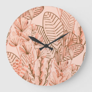 Tropical Leaves: Creative Hand-Drawn Pattern. Large Clock
