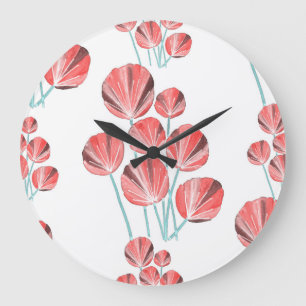 Tropical Leaves: Creative Hand Drawn Pattern Large Clock