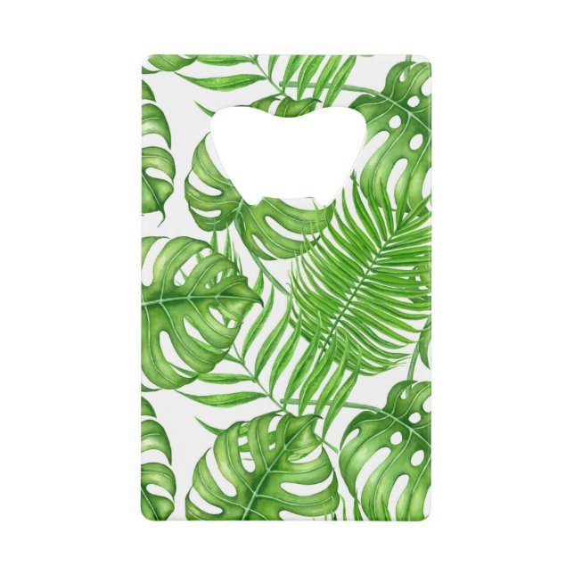 Tropical leaves credit card bottle opener (Front)